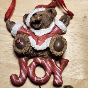 Vintage Kurt Adler Resin "JOY" Teddy Bear Christmas Ornament.